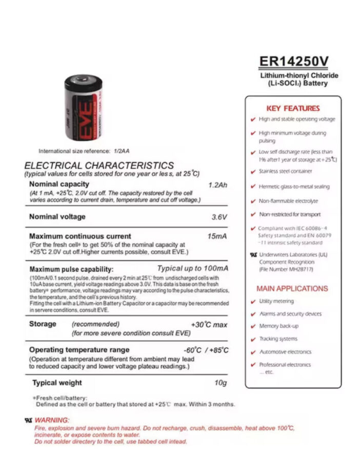 EVE - Lithium Batterie ER14250, 1/2AA, 3.6V - Image 2